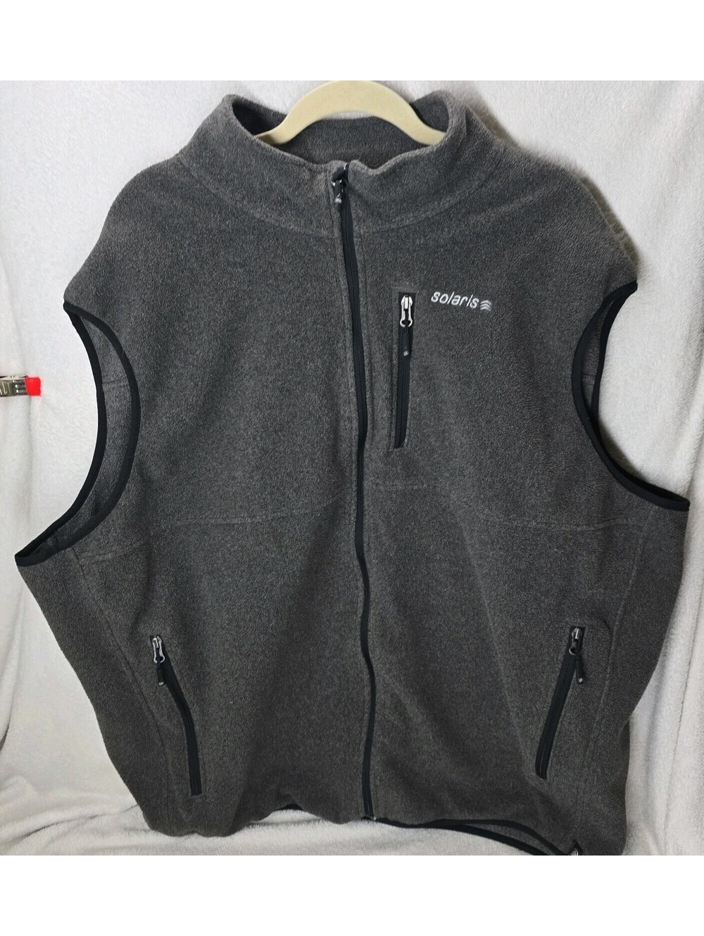 Solaris Men's 3XB Vest Gray Fleece Full Zip Outdoors Big & Tall Zipper Pockets